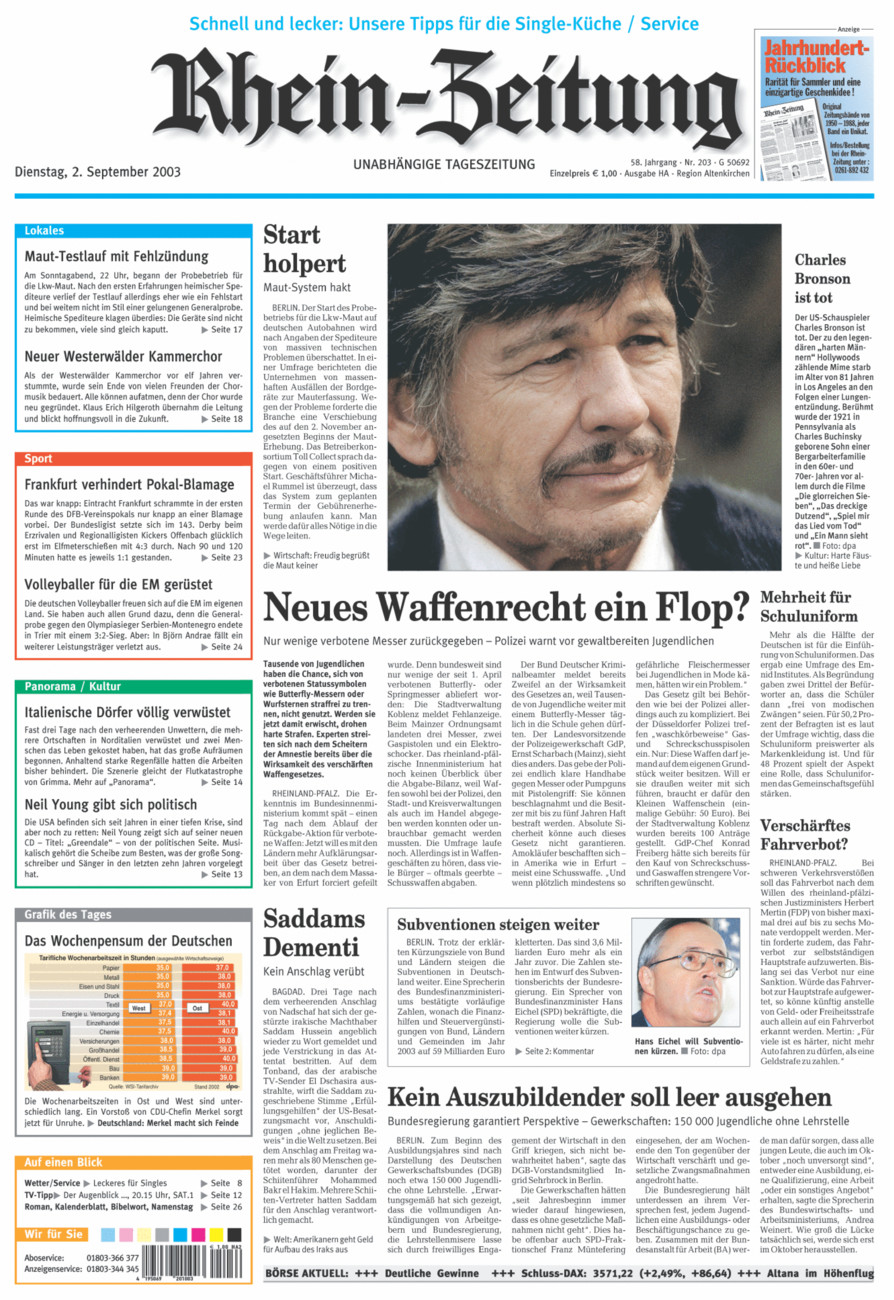 Rhein-Zeitung Kreis Altenkirchen vom Dienstag, 02.09.2003