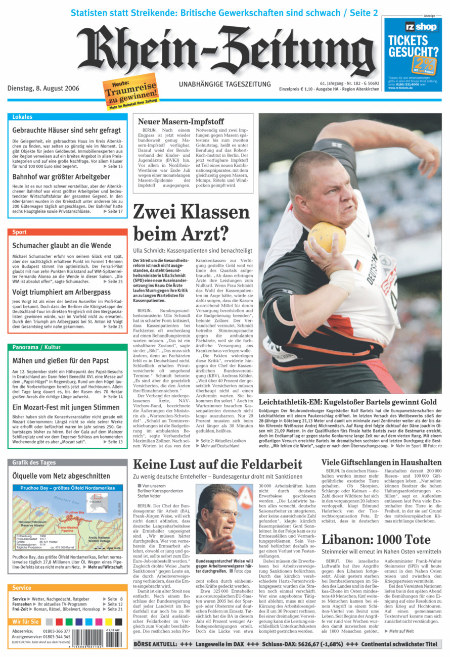 Rhein-Zeitung Kreis Altenkirchen vom Dienstag, 08.08.2006
