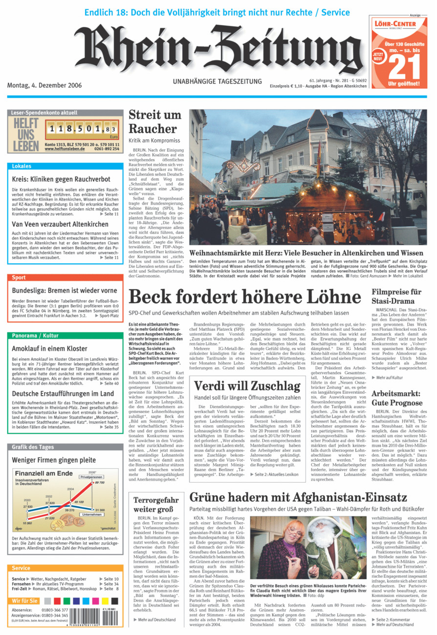 Rhein-Zeitung Kreis Altenkirchen vom Montag, 04.12.2006