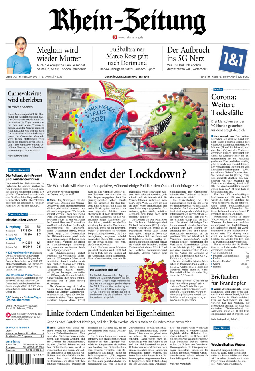 Rhein-Zeitung Kreis Altenkirchen vom Dienstag, 16.02.2021