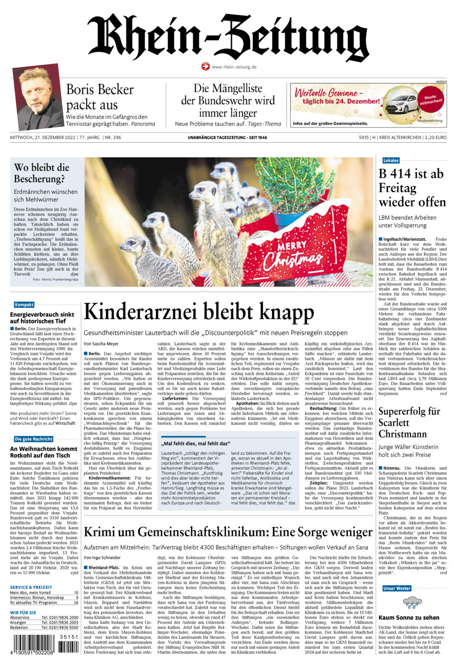 Rhein-Zeitung Kreis Altenkirchen vom Mittwoch, 21.12.2022
