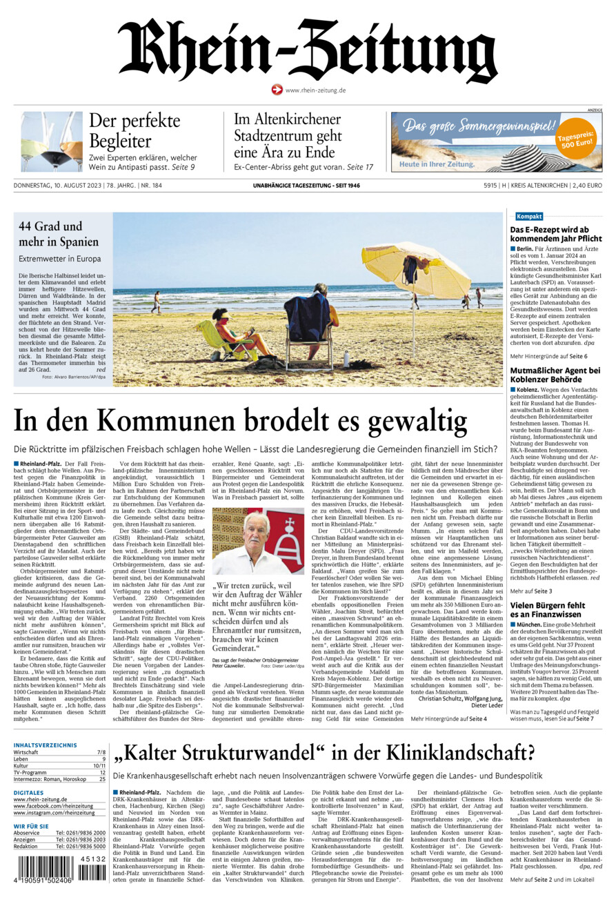 Rhein-Zeitung Kreis Altenkirchen vom Donnerstag, 10.08.2023