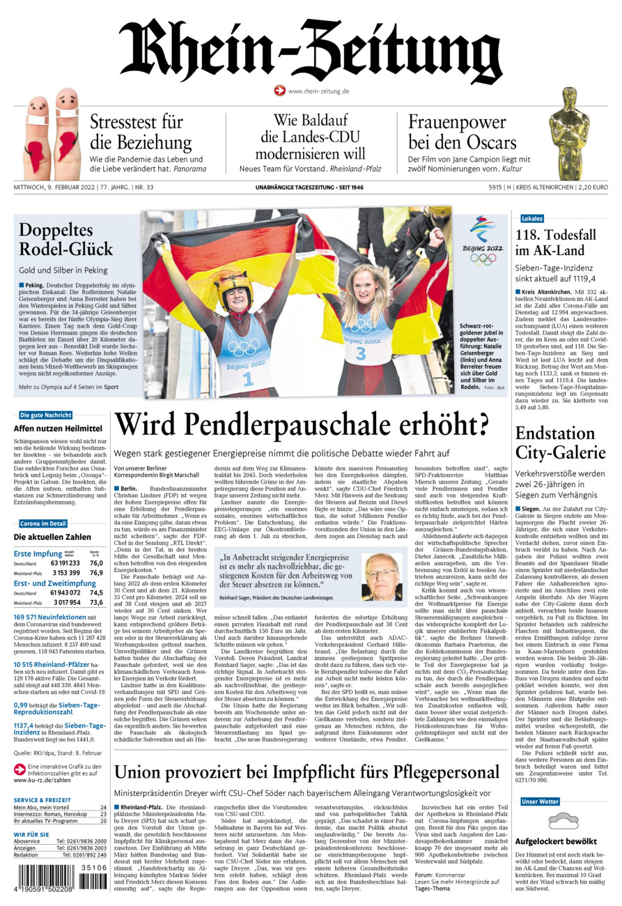 Rhein-Zeitung Kreis Altenkirchen vom Mittwoch, 09.02.2022