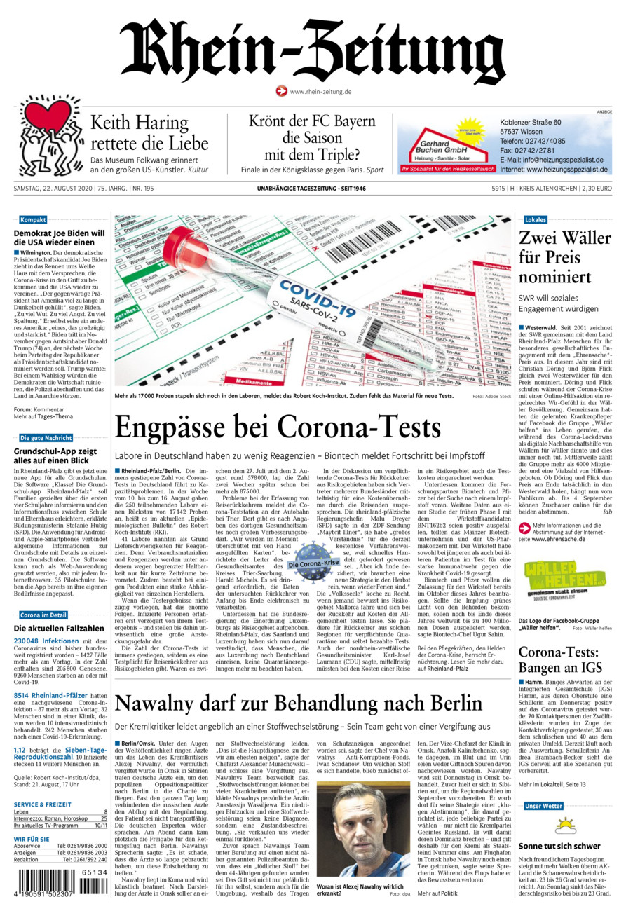 Rhein-Zeitung Kreis Altenkirchen vom Samstag, 22.08.2020