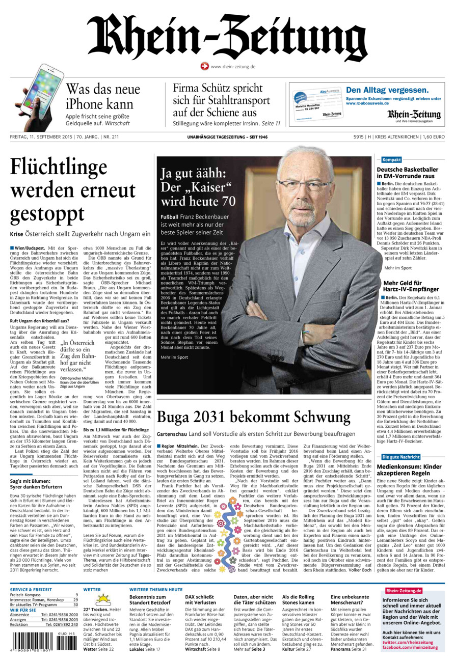 Rhein-Zeitung Kreis Altenkirchen vom Freitag, 11.09.2015