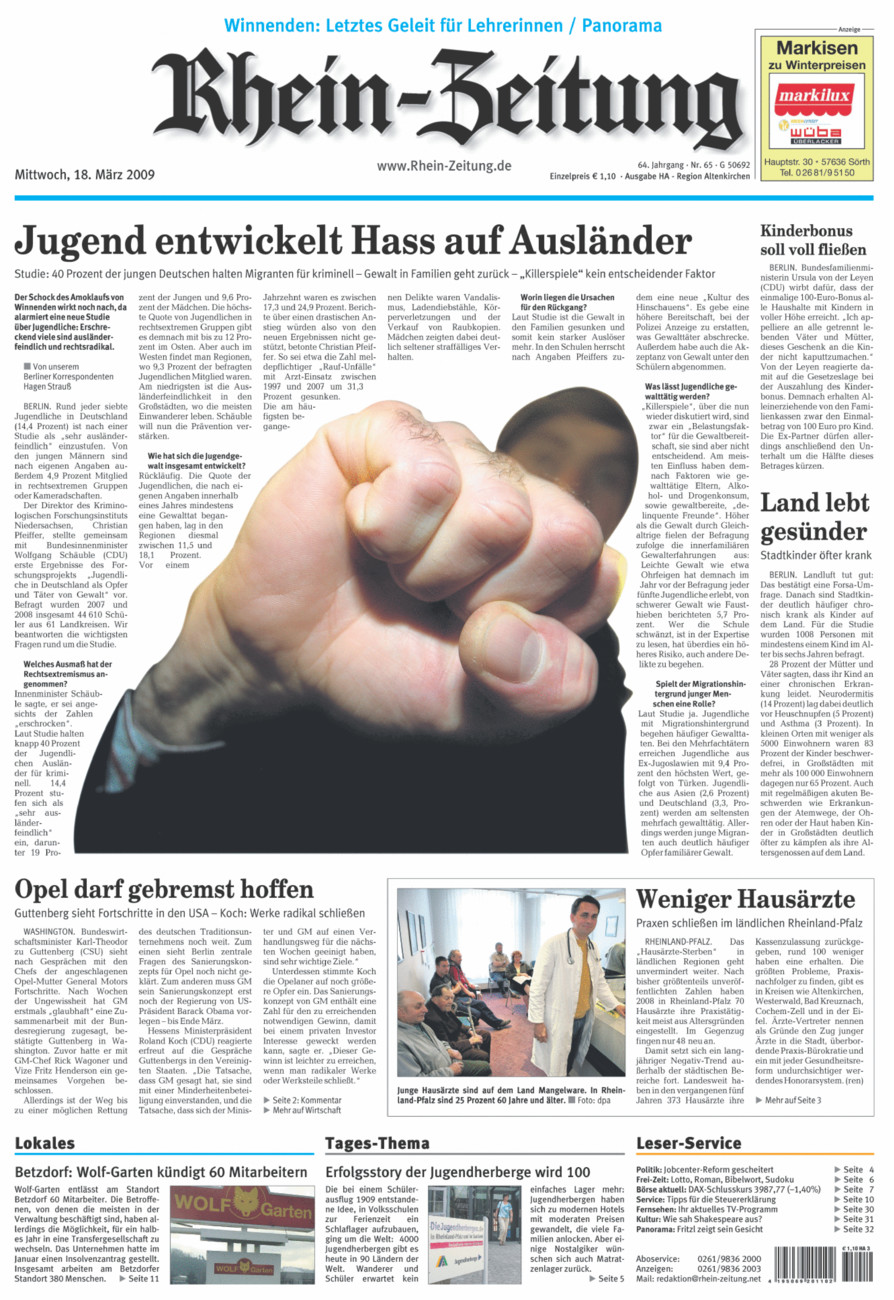 Rhein-Zeitung Kreis Altenkirchen vom Mittwoch, 18.03.2009