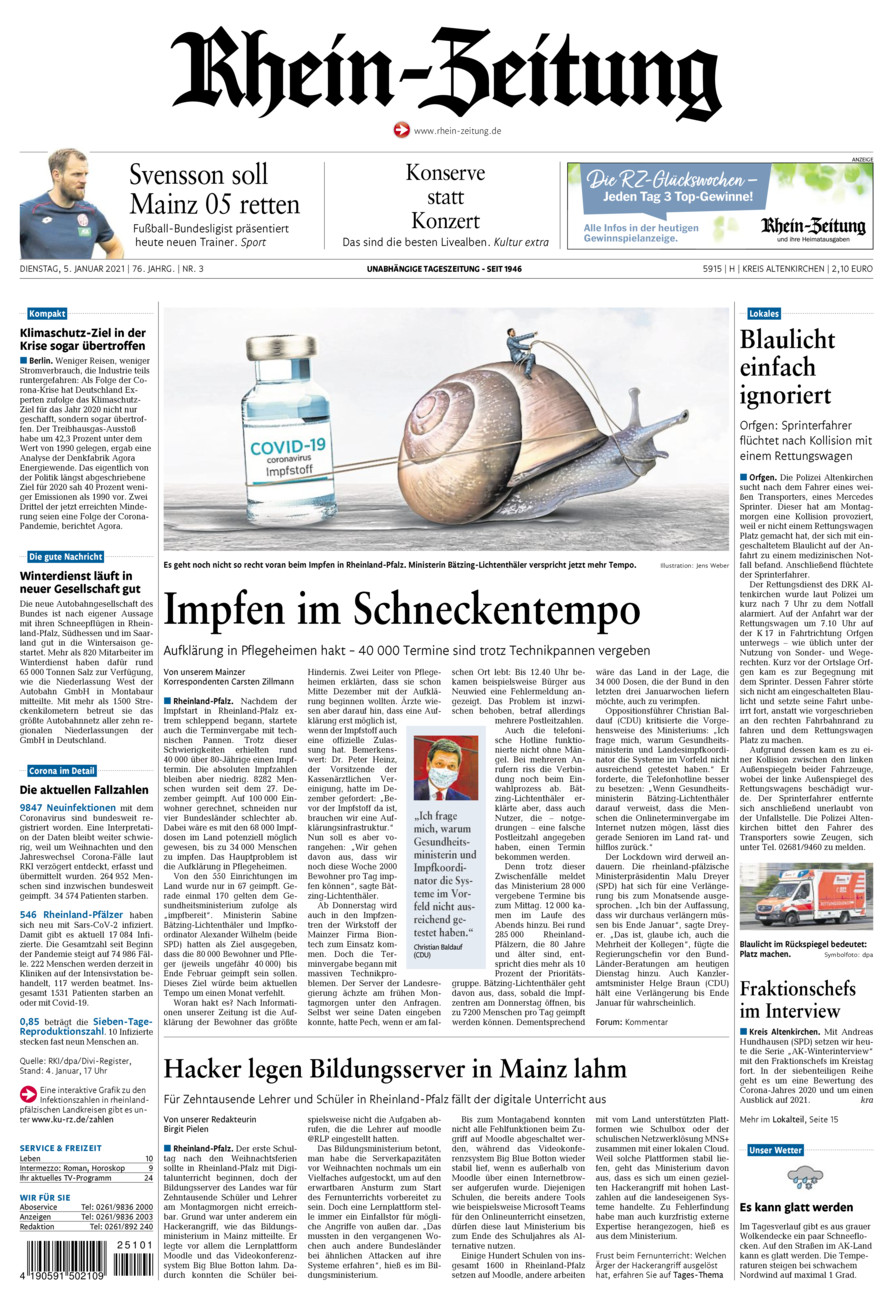 Rhein-Zeitung Kreis Altenkirchen vom Dienstag, 05.01.2021