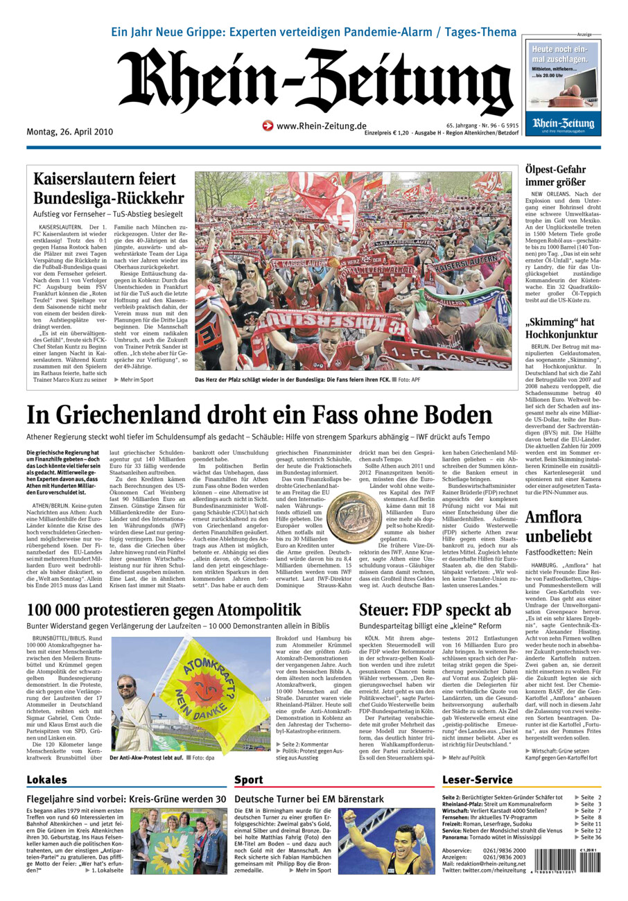 Rhein-Zeitung Kreis Altenkirchen vom Montag, 26.04.2010