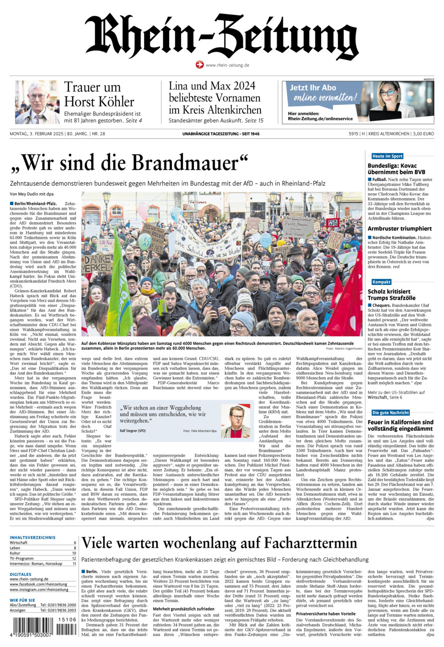 Rhein-Zeitung Kreis Altenkirchen vom Montag, 03.02.2025