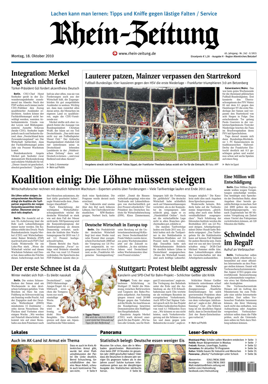 Rhein-Zeitung Kreis Altenkirchen vom Montag, 18.10.2010