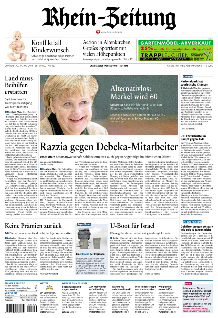 Rhein-Zeitung Kreis Altenkirchen vom Donnerstag, 17.07.2014