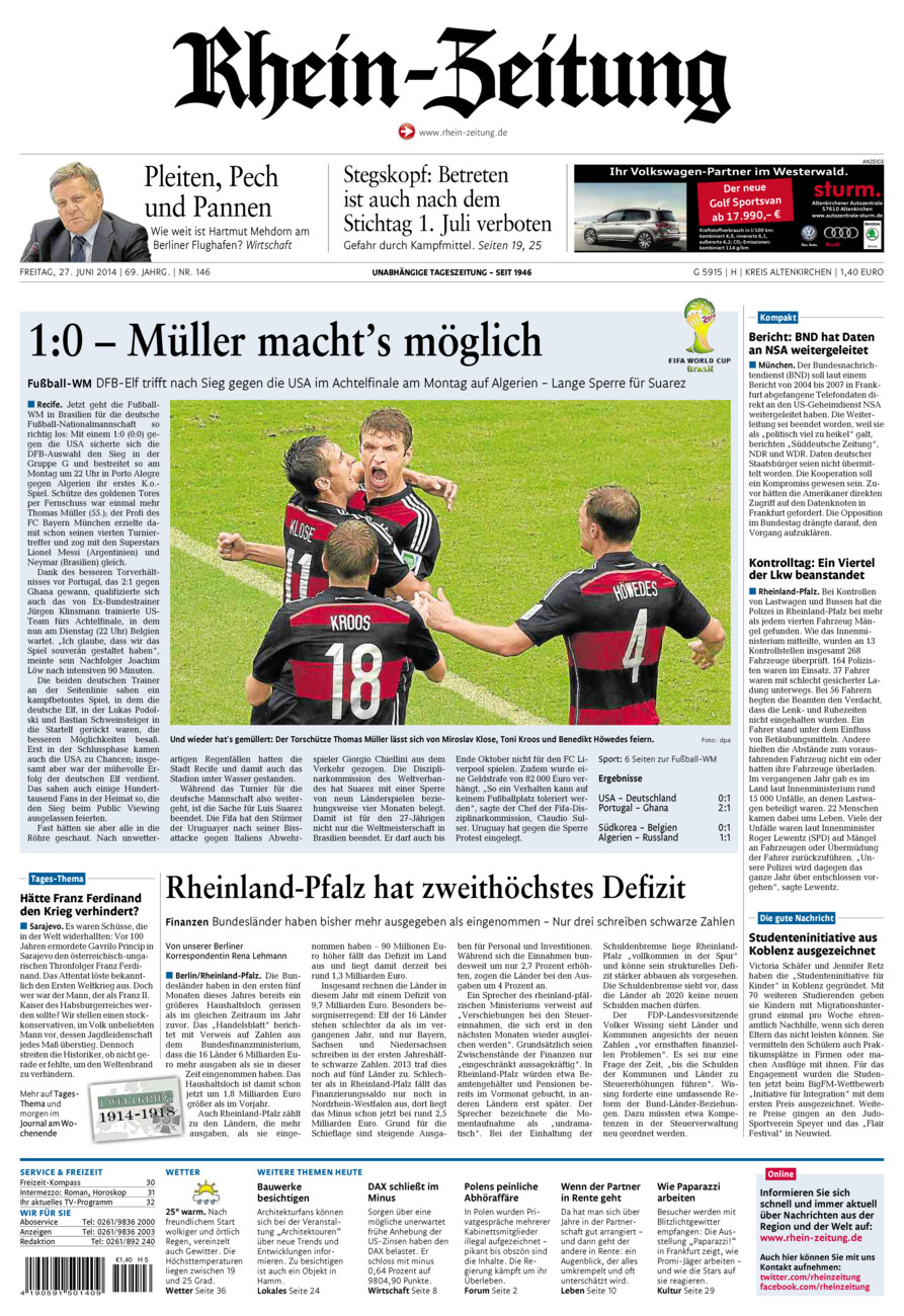Rhein-Zeitung Kreis Altenkirchen vom Freitag, 27.06.2014