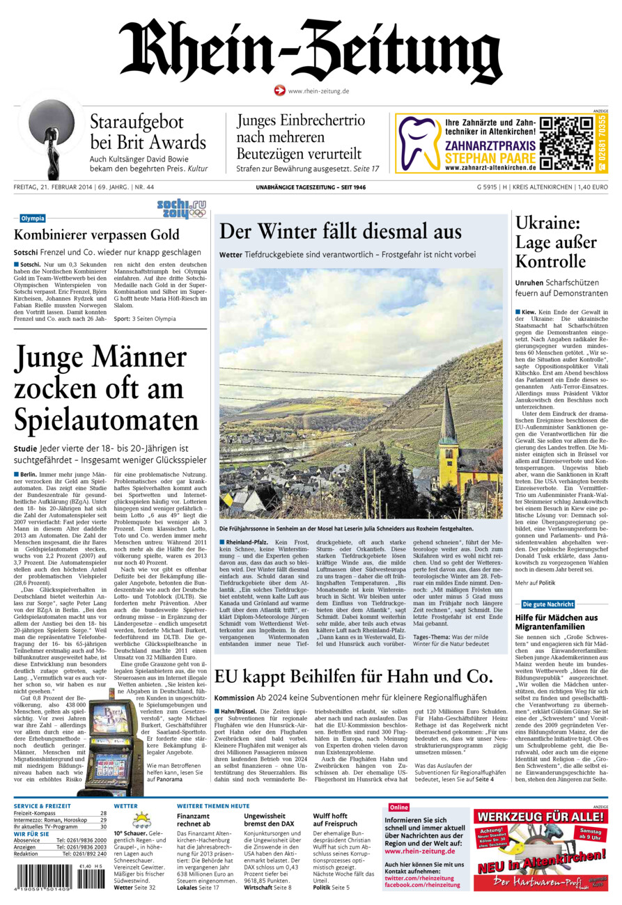 Rhein-Zeitung Kreis Altenkirchen vom Freitag, 21.02.2014