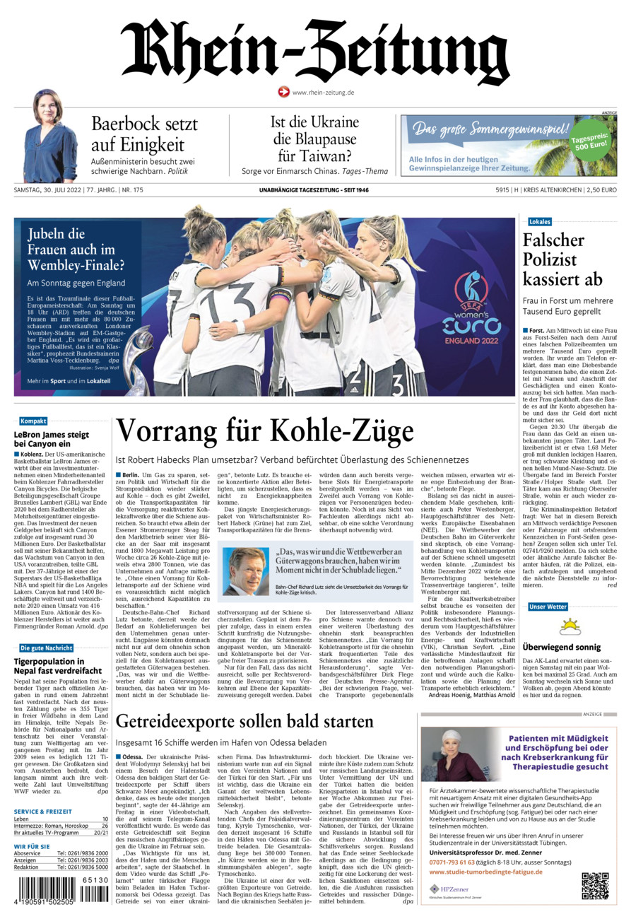Rhein-Zeitung Kreis Altenkirchen vom Samstag, 30.07.2022
