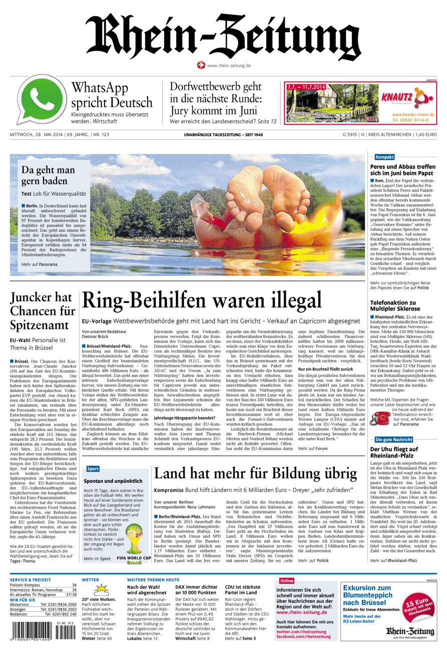Rhein-Zeitung Kreis Altenkirchen vom Mittwoch, 28.05.2014