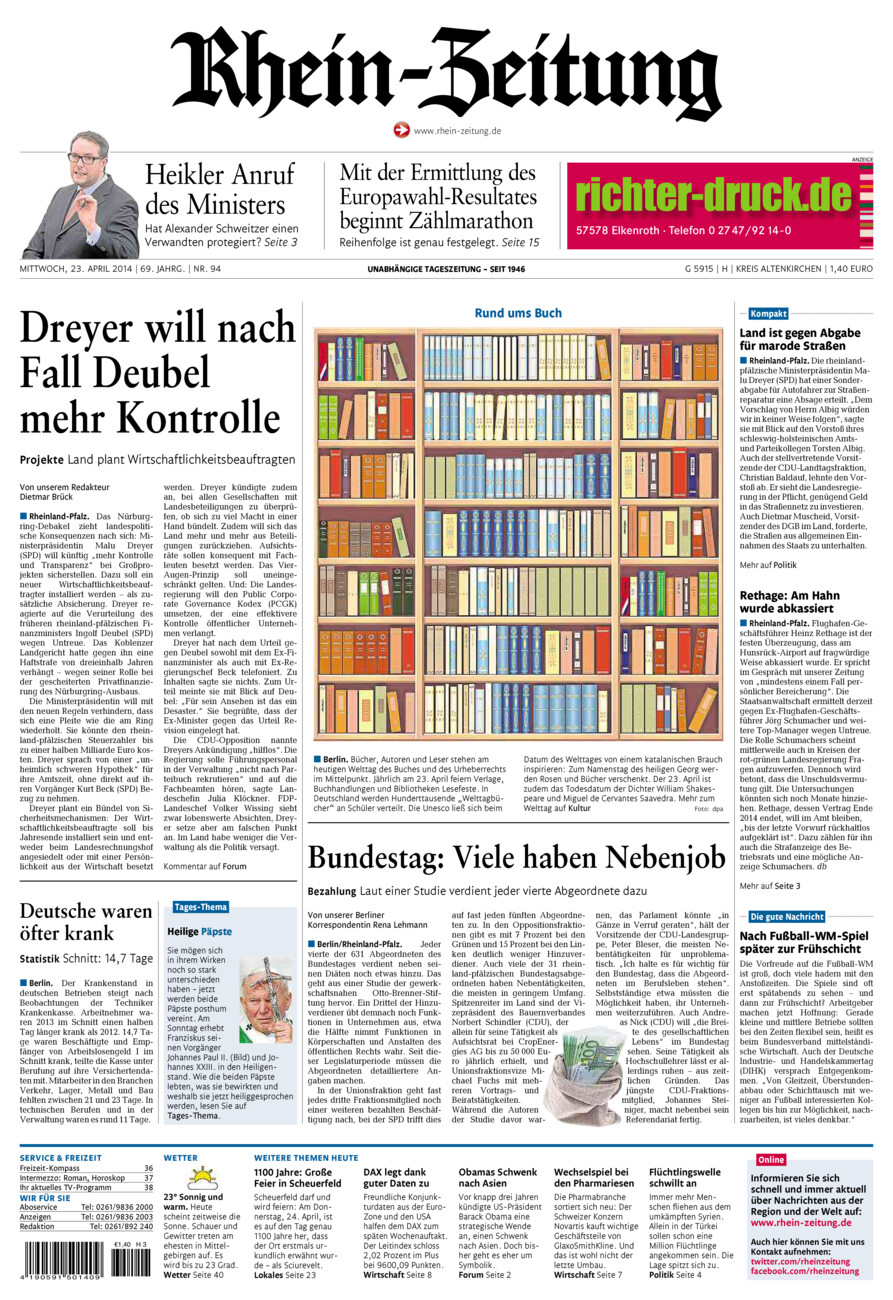 Rhein-Zeitung Kreis Altenkirchen vom Mittwoch, 23.04.2014