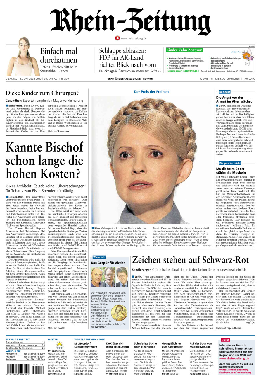 Rhein-Zeitung Kreis Altenkirchen vom Dienstag, 15.10.2013