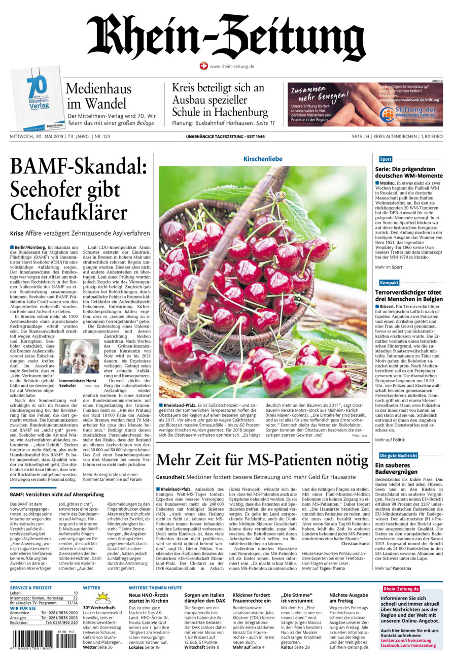 Rhein-Zeitung Kreis Altenkirchen vom Mittwoch, 30.05.2018