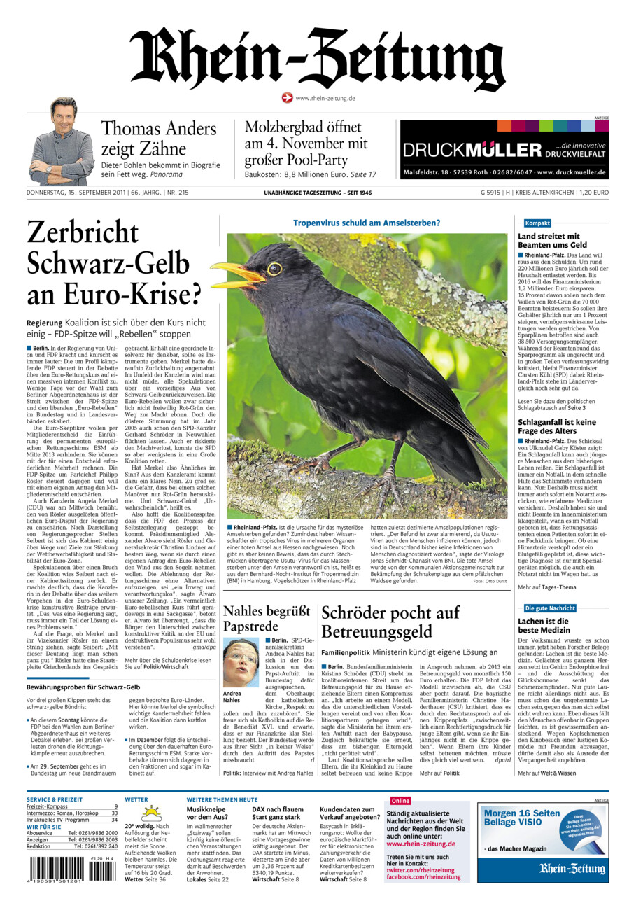 Rhein-Zeitung Kreis Altenkirchen vom Donnerstag, 15.09.2011