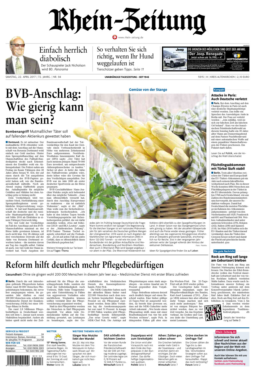 Rhein-Zeitung Kreis Altenkirchen vom Samstag, 22.04.2017