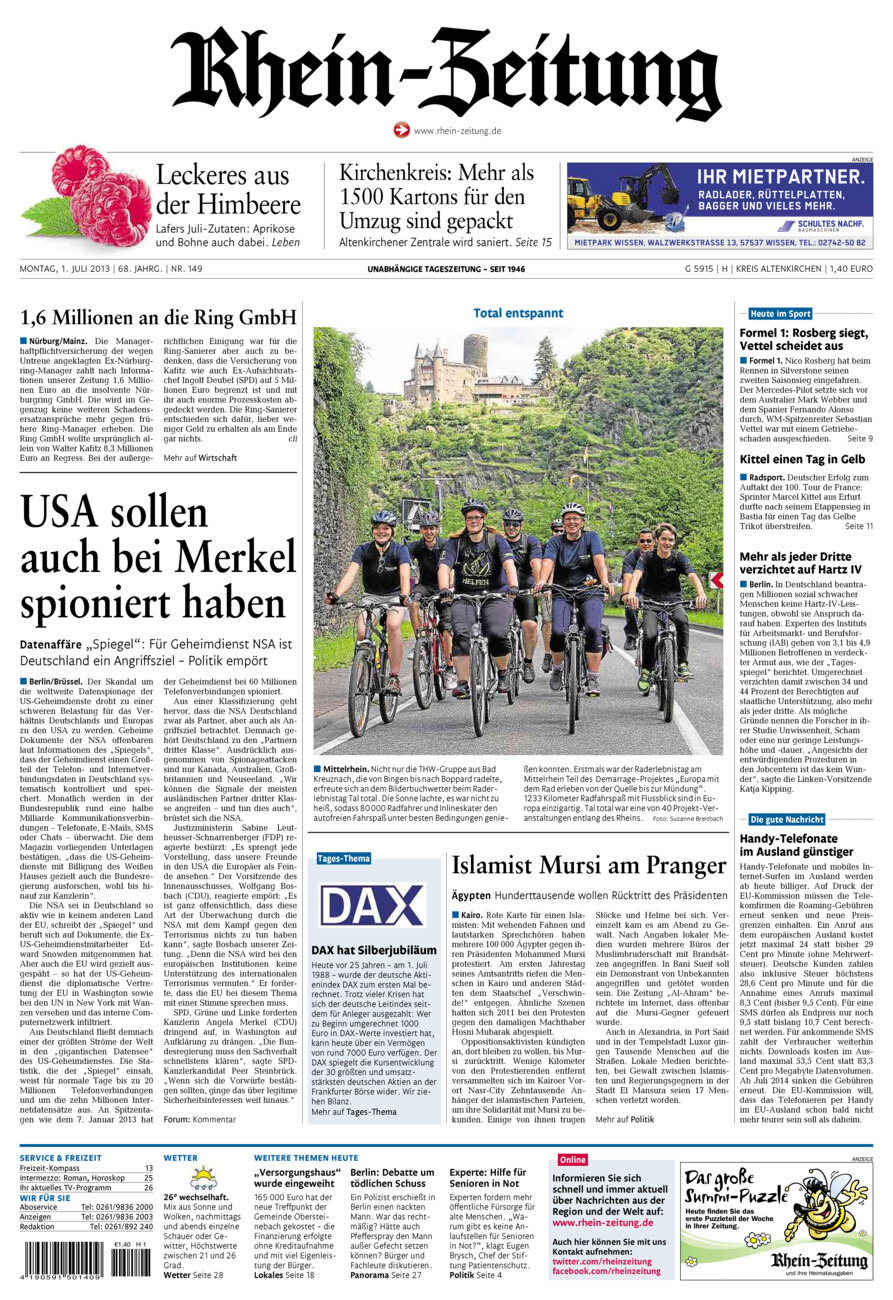 Rhein-Zeitung Kreis Altenkirchen vom Montag, 01.07.2013