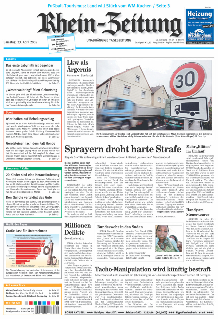 Rhein-Zeitung Kreis Altenkirchen vom Samstag, 23.04.2005