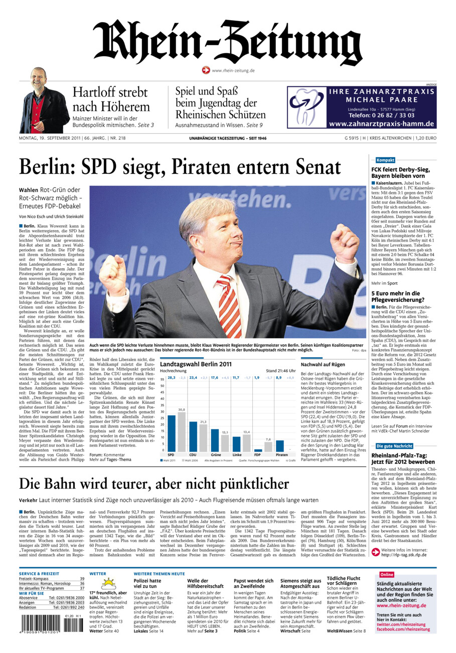 Rhein-Zeitung Kreis Altenkirchen vom Montag, 19.09.2011