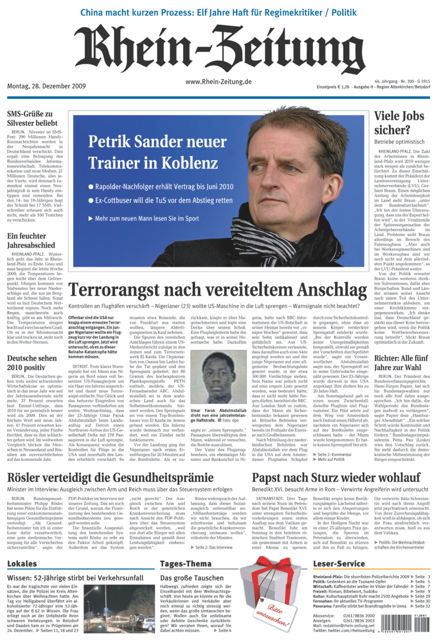 Rhein-Zeitung Kreis Altenkirchen vom Montag, 28.12.2009