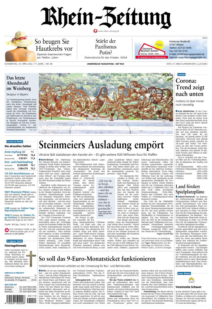 Rhein-Zeitung Kreis Altenkirchen vom Donnerstag, 14.04.2022