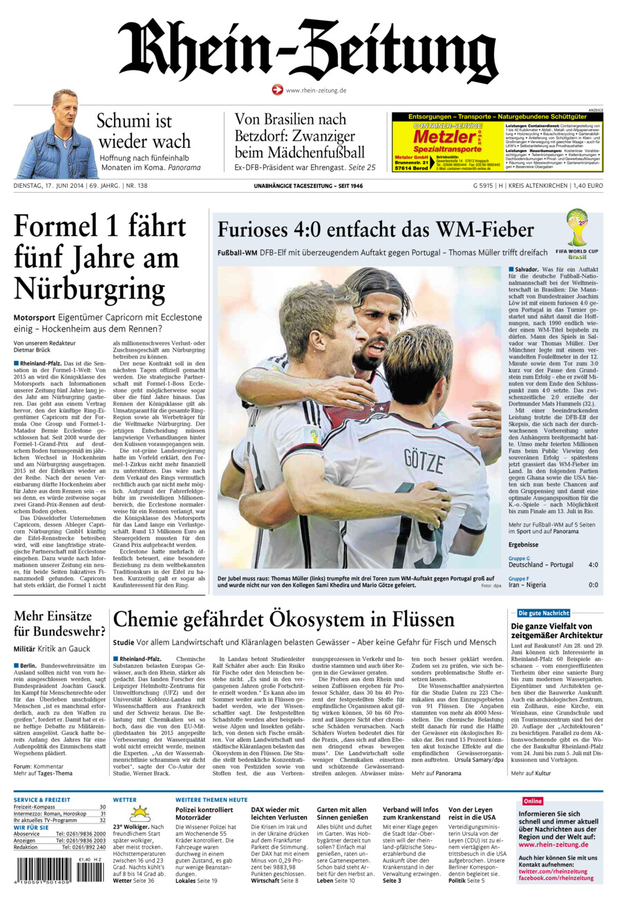 Rhein-Zeitung Kreis Altenkirchen vom Dienstag, 17.06.2014