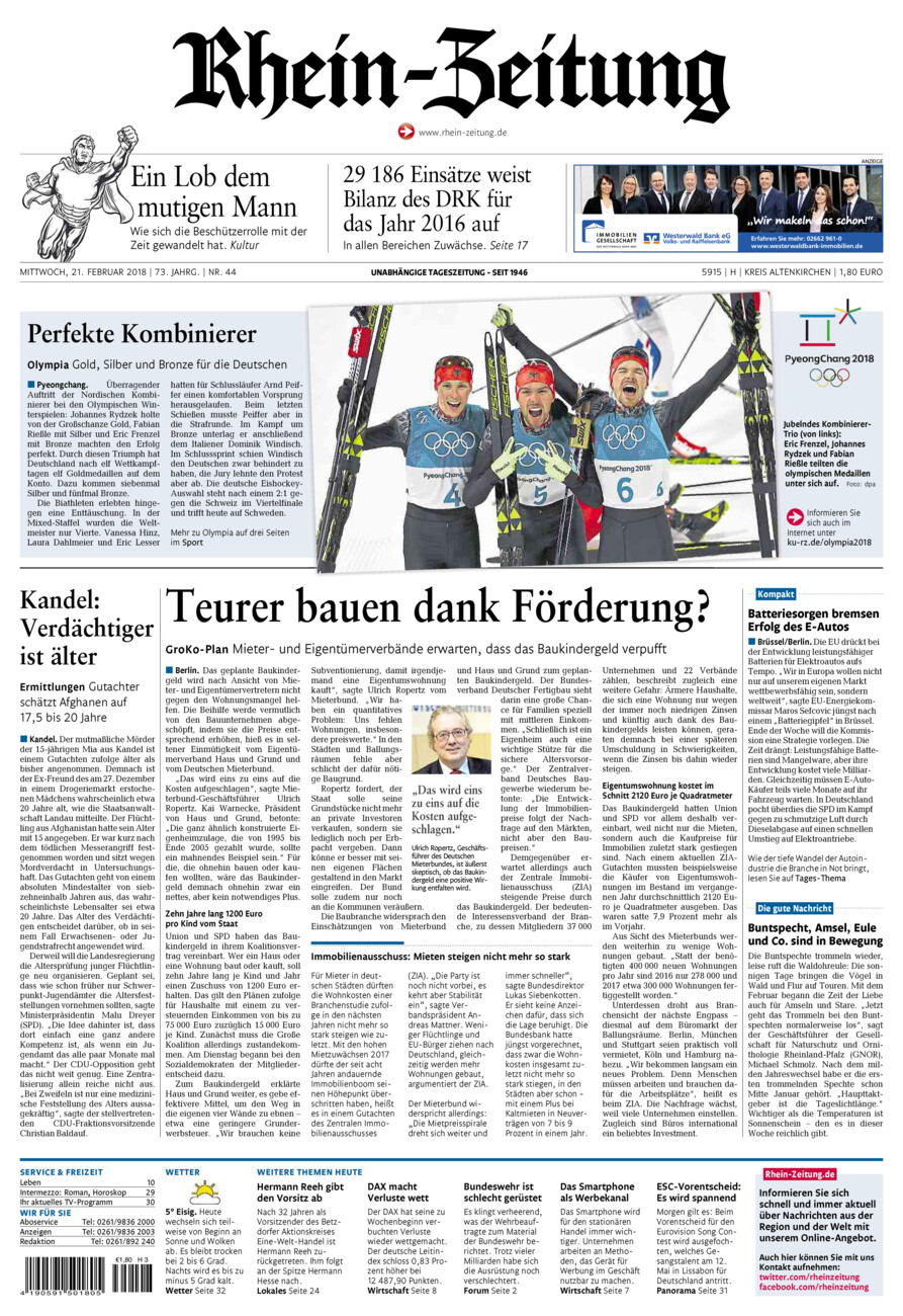 Rhein-Zeitung Kreis Altenkirchen vom Mittwoch, 21.02.2018
