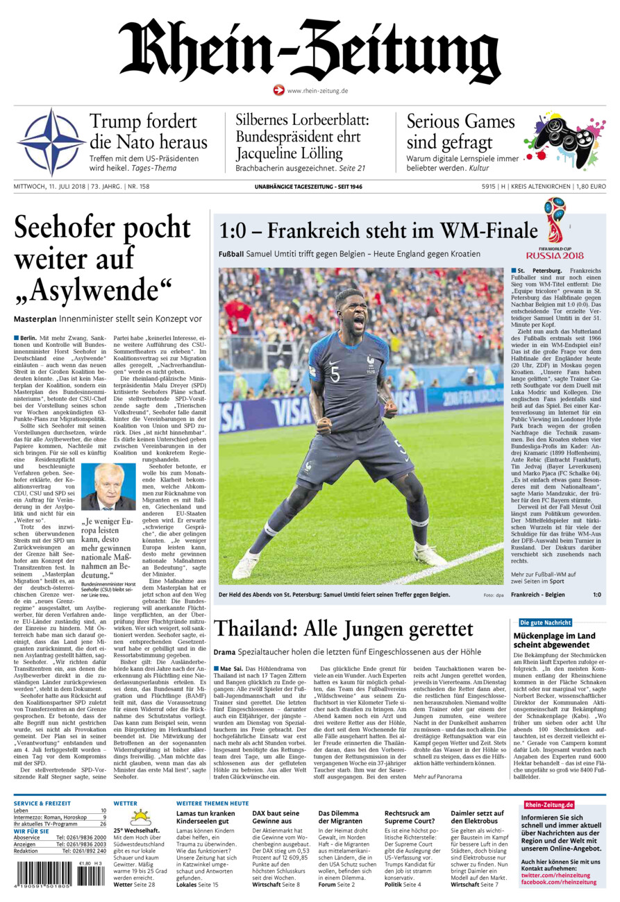 Rhein-Zeitung Kreis Altenkirchen vom Mittwoch, 11.07.2018