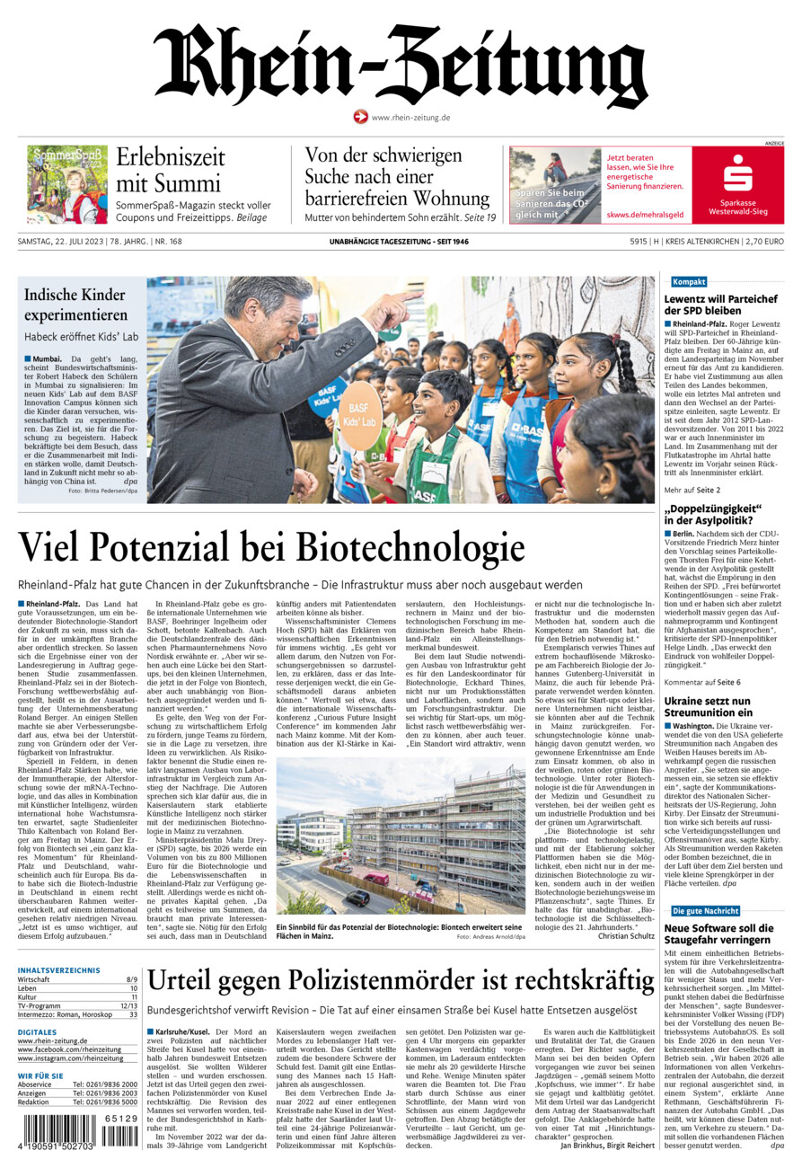 Rhein-Zeitung Kreis Altenkirchen vom Samstag, 22.07.2023