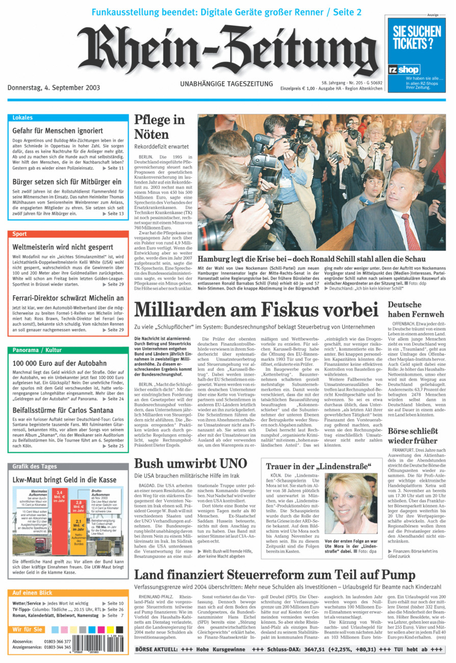 Rhein-Zeitung Kreis Altenkirchen vom Donnerstag, 04.09.2003