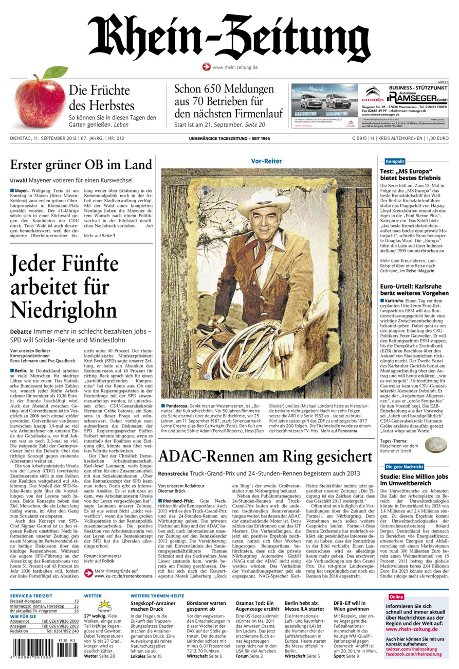 Rhein-Zeitung Kreis Altenkirchen vom Dienstag, 11.09.2012