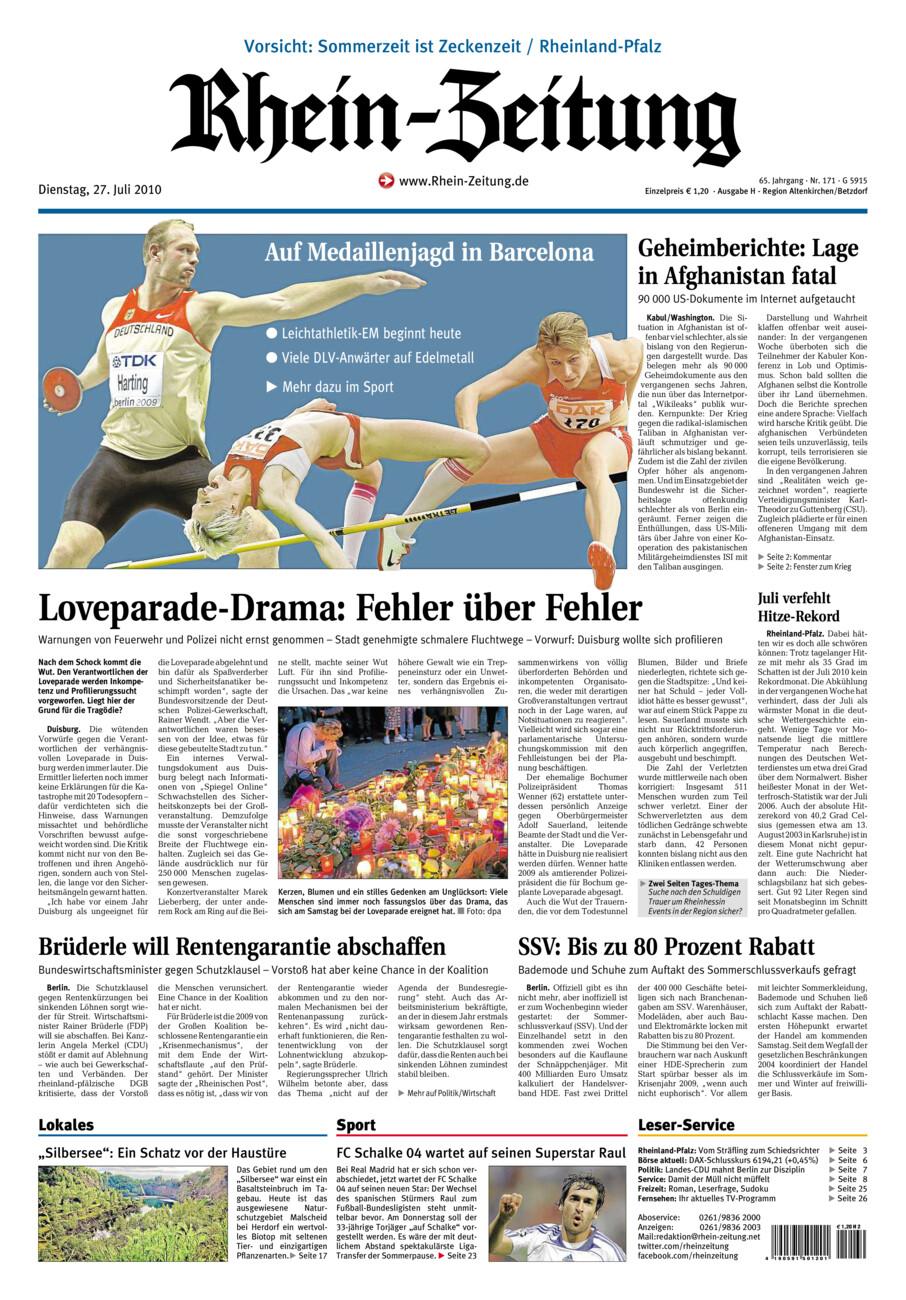 Rhein-Zeitung Kreis Altenkirchen vom Dienstag, 27.07.2010