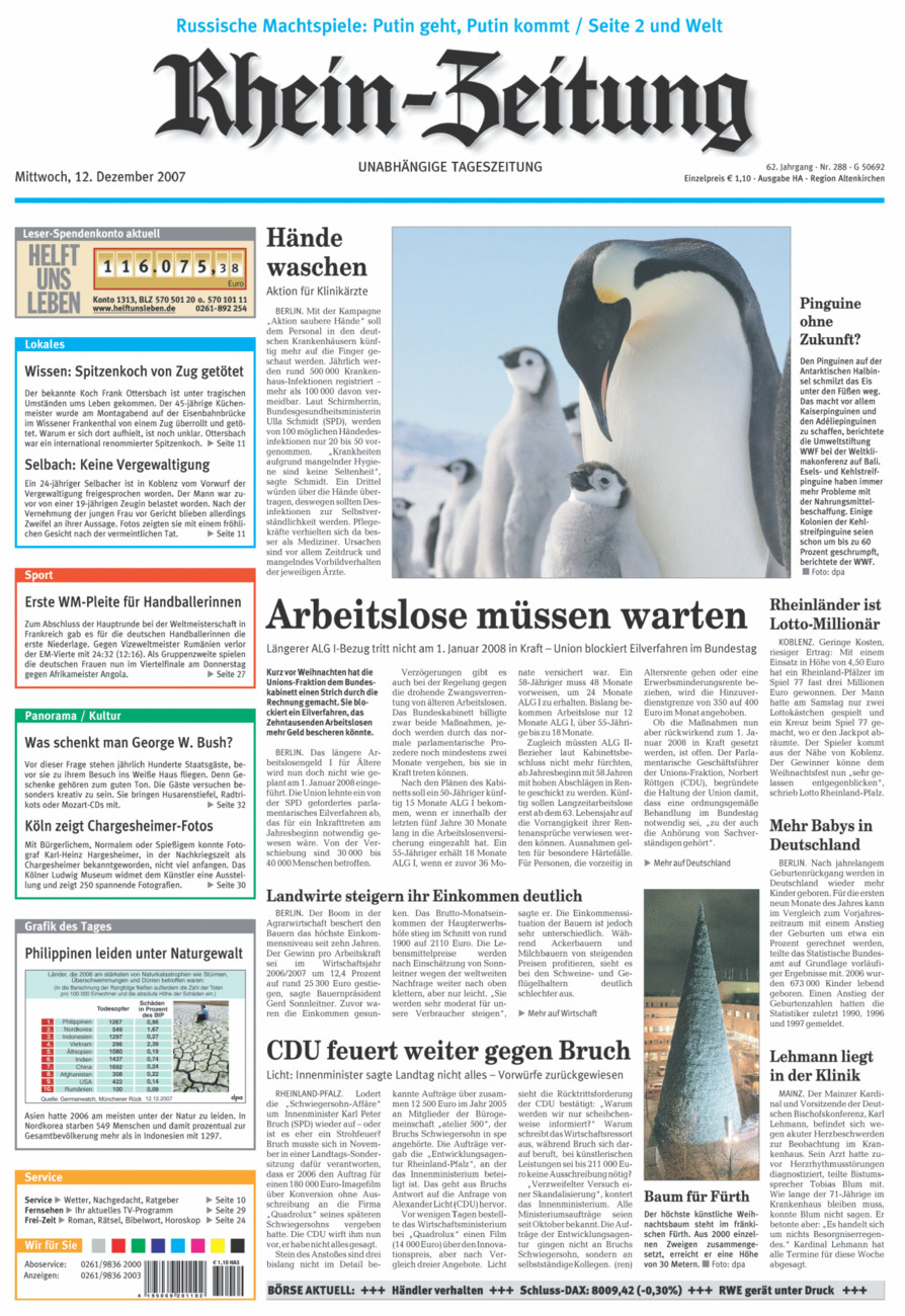 Rhein-Zeitung Kreis Altenkirchen vom Mittwoch, 12.12.2007