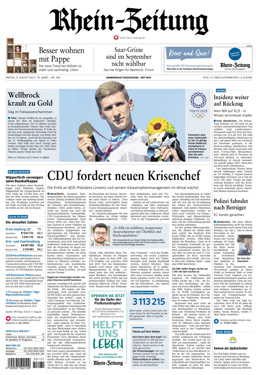 Rhein-Zeitung Kreis Altenkirchen vom Freitag, 06.08.2021