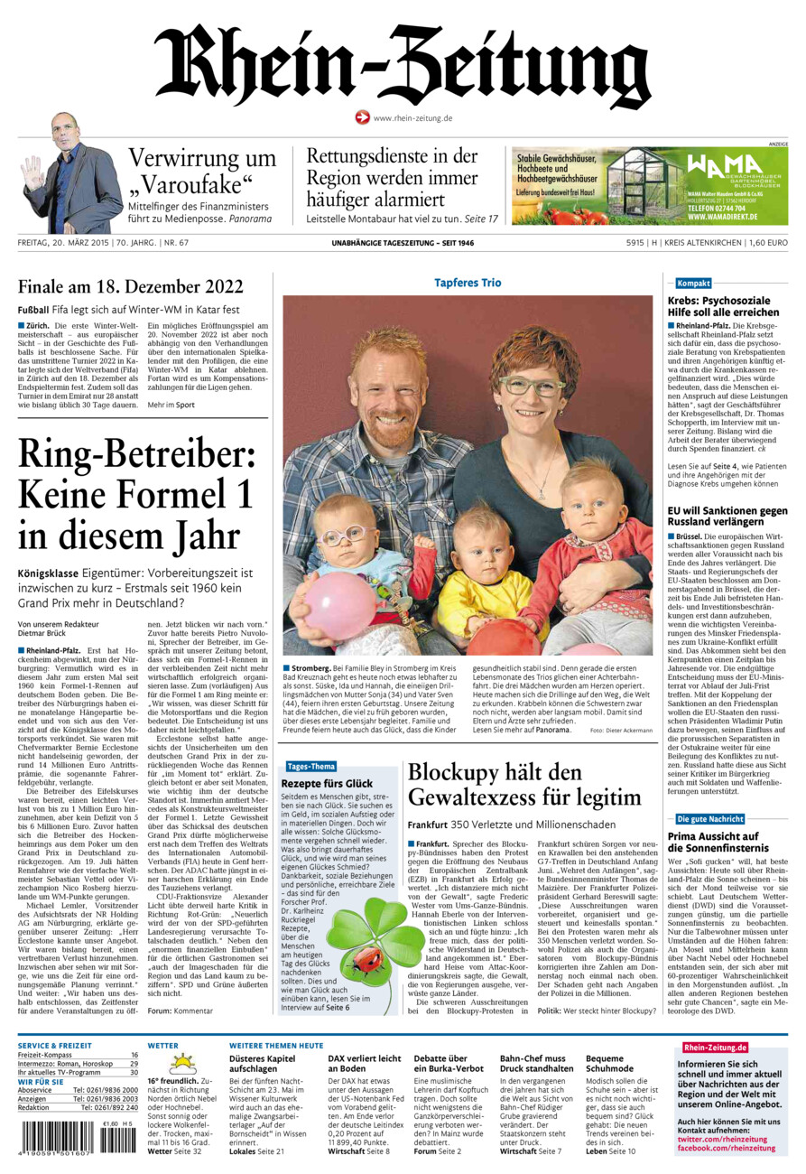 Rhein-Zeitung Kreis Altenkirchen vom Freitag, 20.03.2015