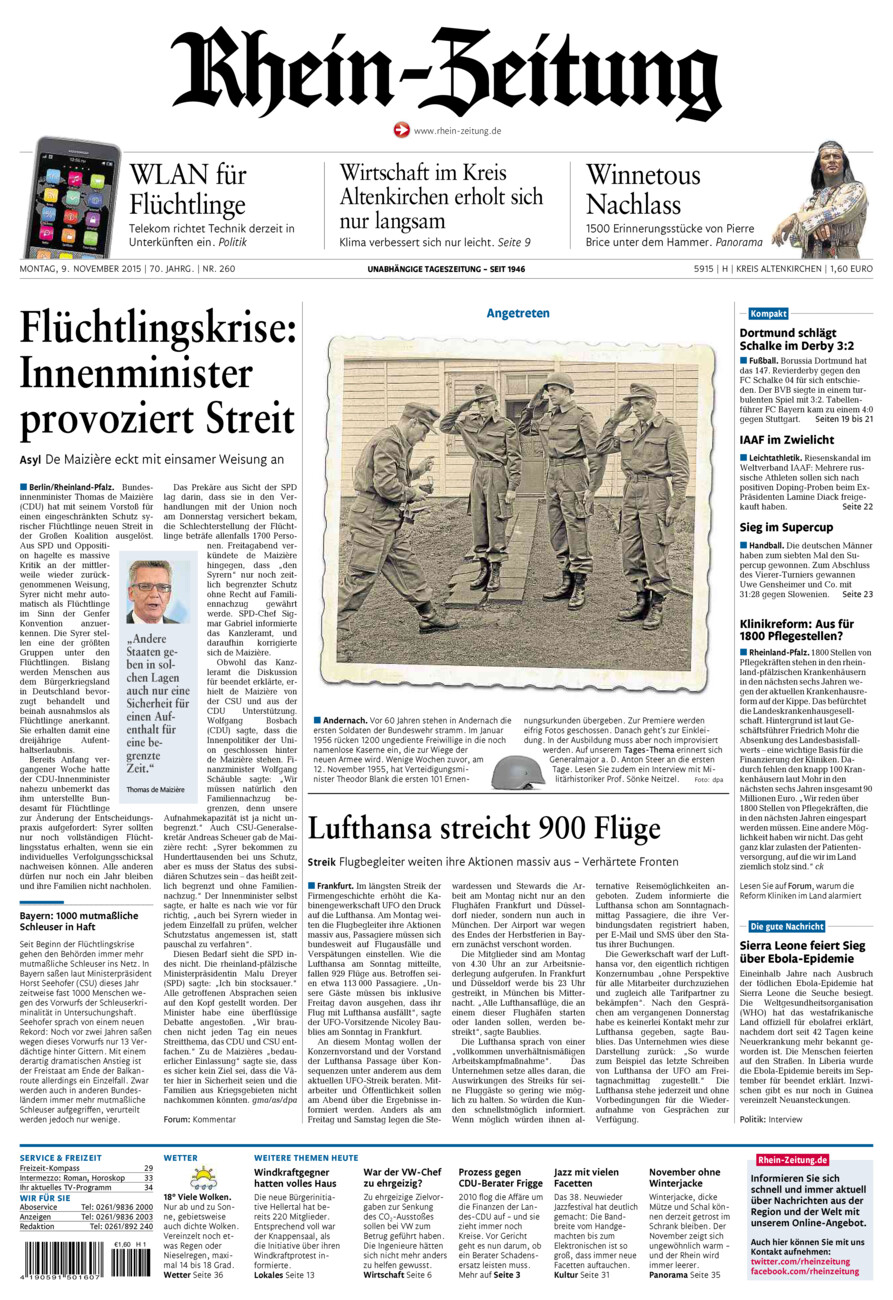 Rhein-Zeitung Kreis Altenkirchen vom Montag, 09.11.2015