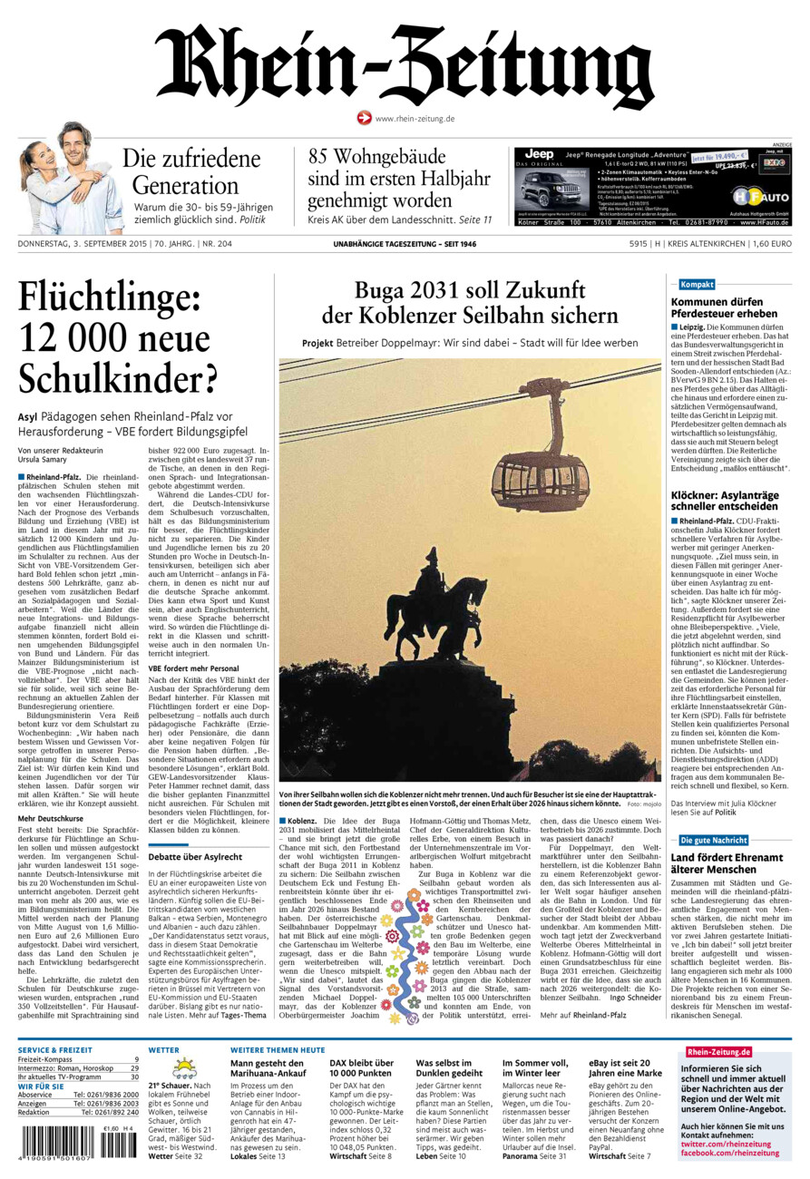 Rhein-Zeitung Kreis Altenkirchen vom Donnerstag, 03.09.2015