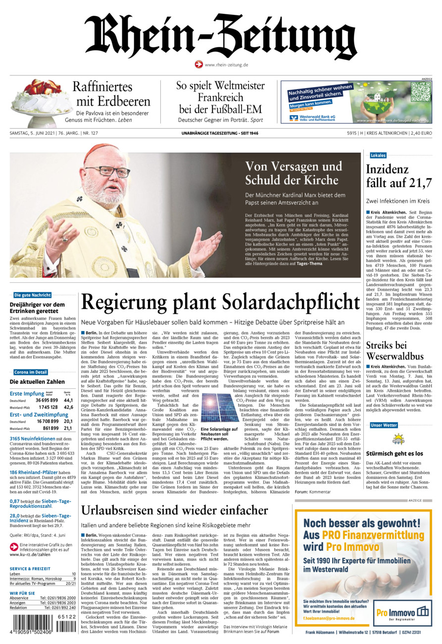 Rhein-Zeitung Kreis Altenkirchen vom Samstag, 05.06.2021