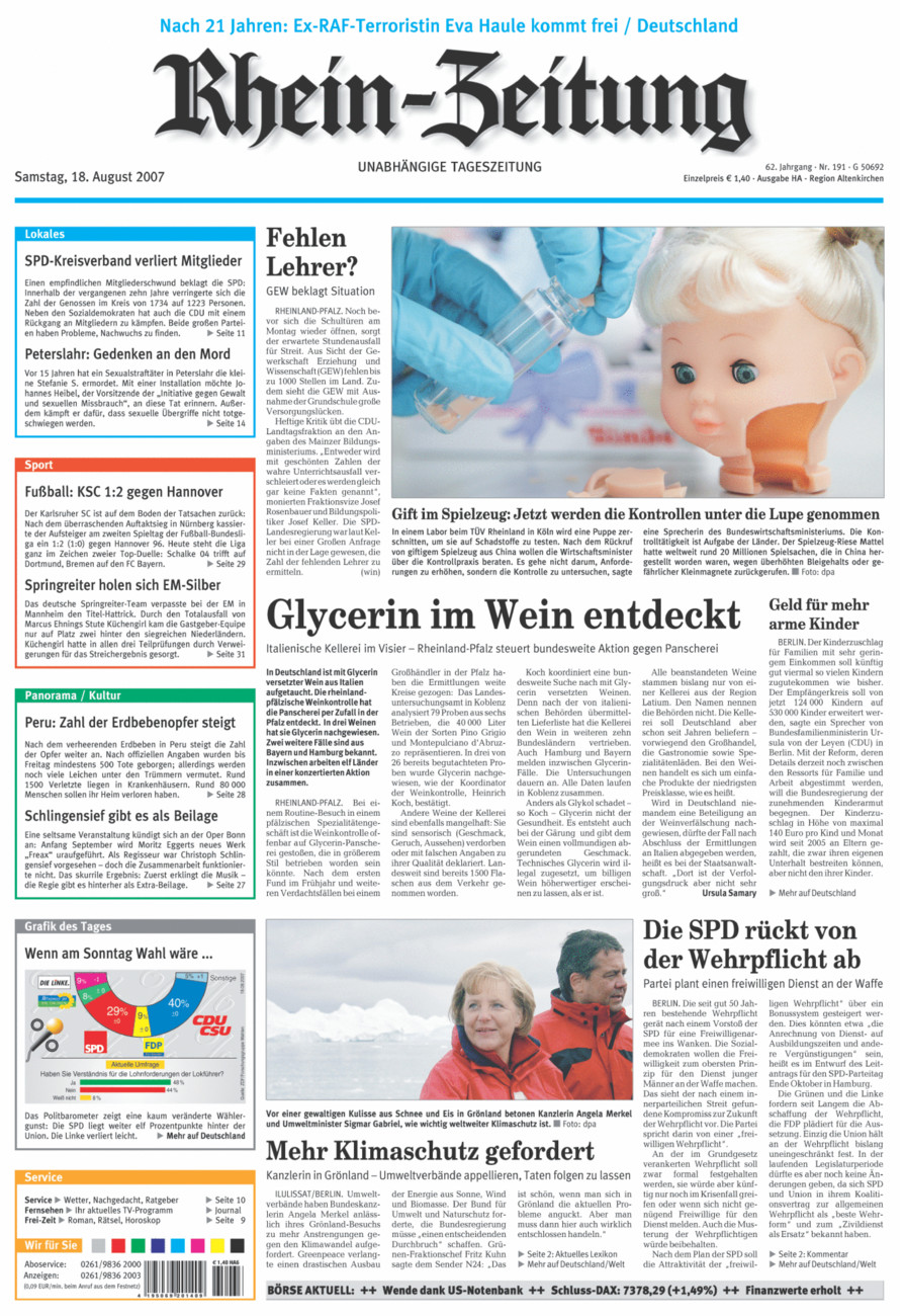 Rhein-Zeitung Kreis Altenkirchen vom Samstag, 18.08.2007