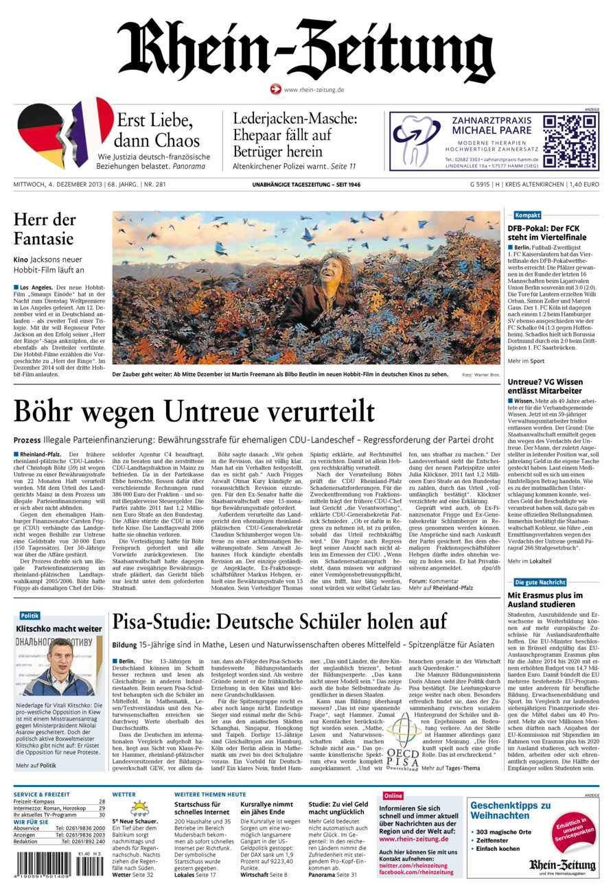 Rhein-Zeitung Kreis Altenkirchen vom Mittwoch, 04.12.2013