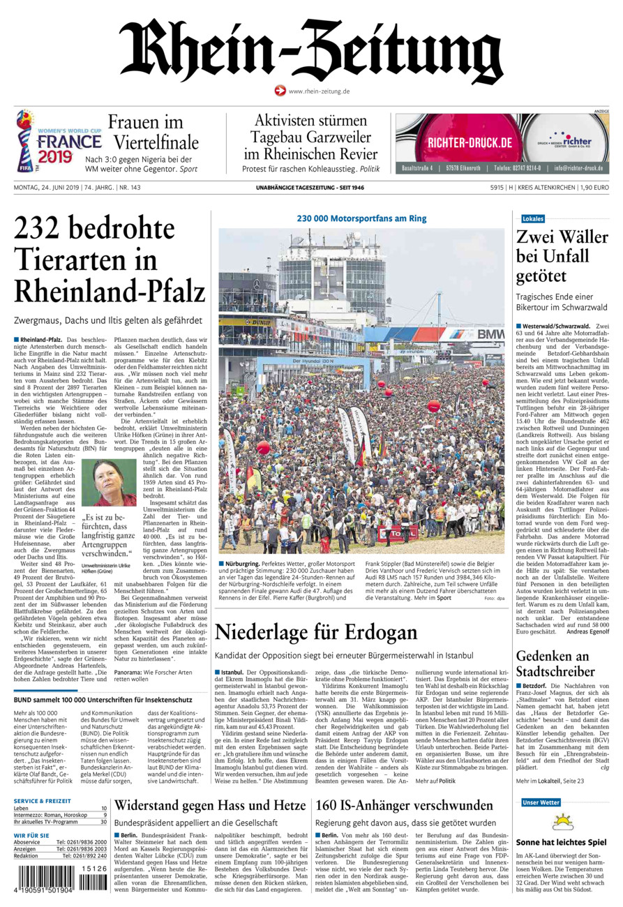Rhein-Zeitung Kreis Altenkirchen vom Montag, 24.06.2019