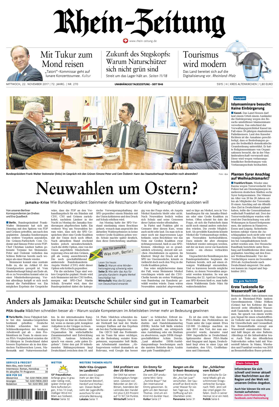 Rhein-Zeitung Kreis Altenkirchen vom Mittwoch, 22.11.2017