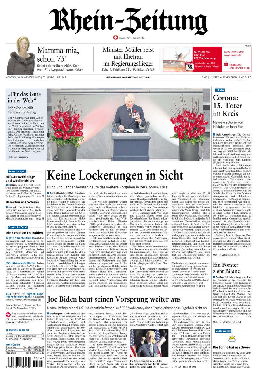 Rhein-Zeitung Kreis Altenkirchen vom Montag, 16.11.2020