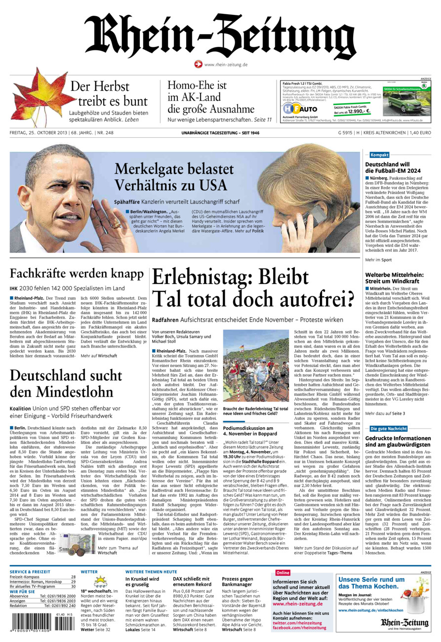 Rhein-Zeitung Kreis Altenkirchen vom Freitag, 25.10.2013