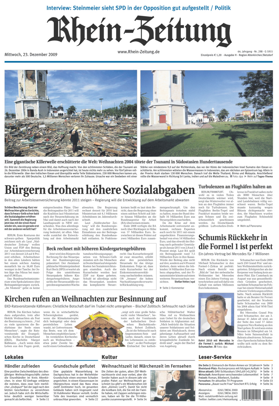 Rhein-Zeitung Kreis Altenkirchen vom Mittwoch, 23.12.2009