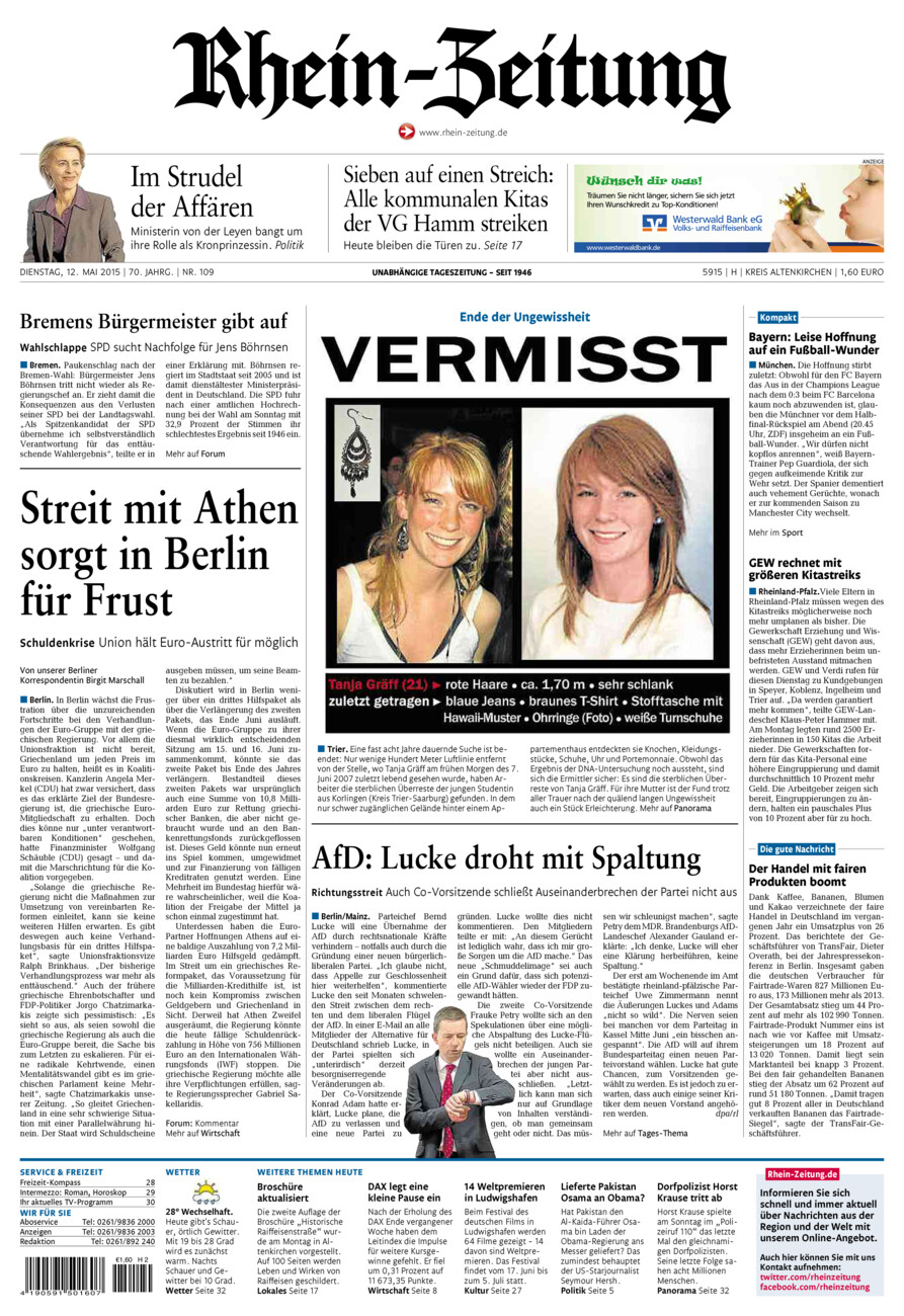 Rhein-Zeitung Kreis Altenkirchen vom Dienstag, 12.05.2015